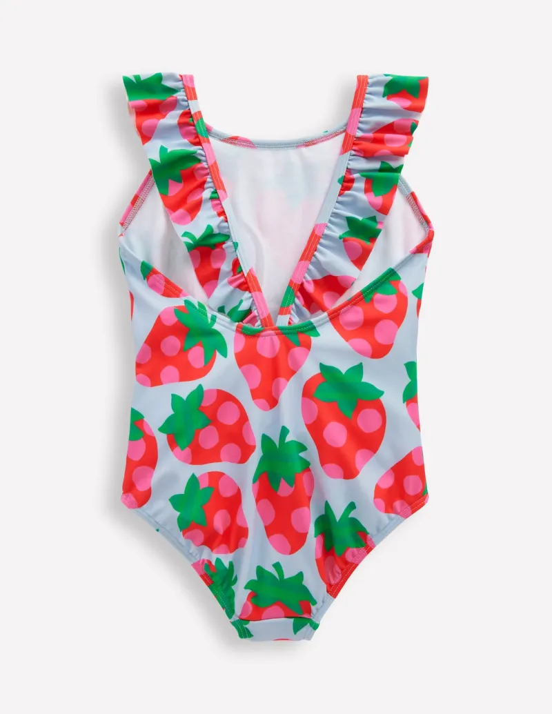 Swimwear & Beachwear-Boden Hallie Frill Strap Swimsuit-Misty Blue Strawberry MistyBlueStrawberry
