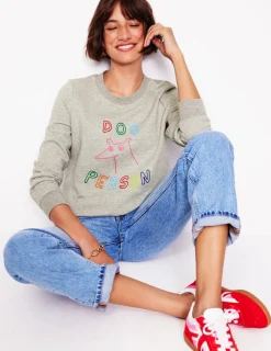 Tops & Blouses | Nightwear & Lougewear-Boden Hannah Embroidered Sweatshirt-Grey Marl, Dog Person GreyMarl,DogPerson