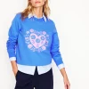 Nightwear & Lougewear | Tops & Blouses-Boden Hannah Embroidered Sweatshirt-Peacock Plume Blue, Hearts PeacockPlumeBlue,Hearts