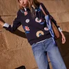 Tops & Blouses | Nightwear & Lougewear-Boden Hannah Embroidered Sweatshirt-Navy, Conversational Navy,Conversational