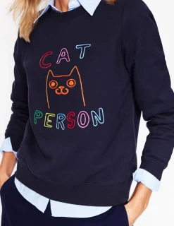 Tops & Blouses | Nightwear & Lougewear-Boden Hannah Embroidered Sweatshirt-Navy, Conversational Navy,Conversational