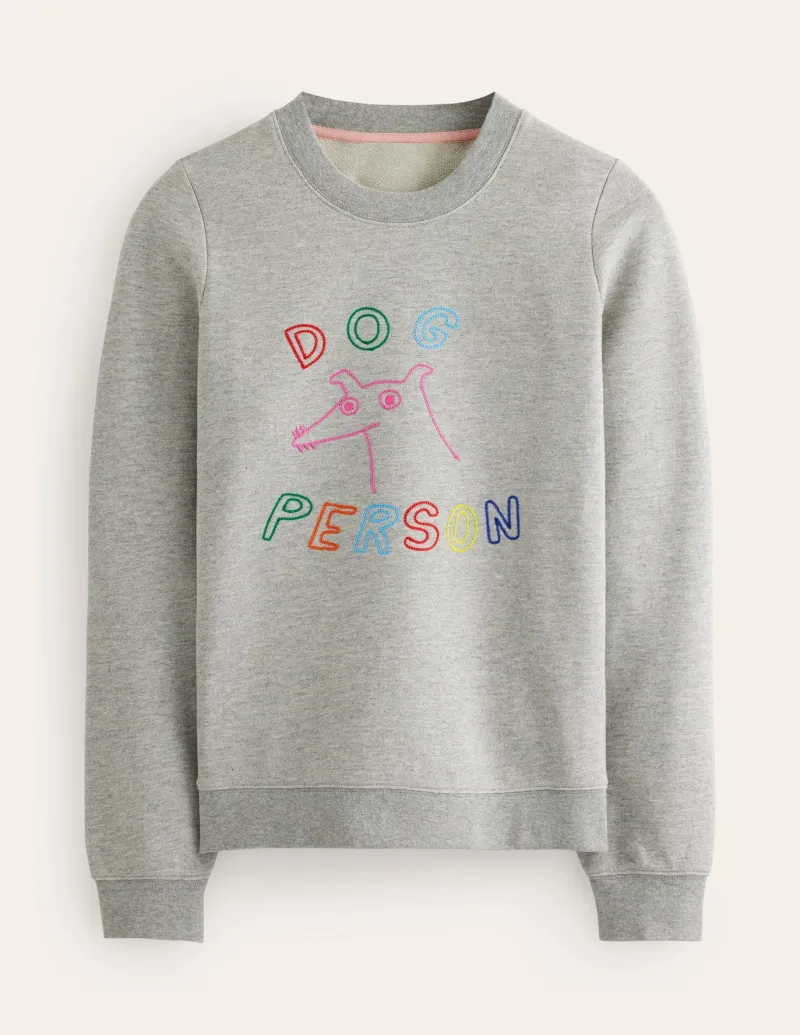 Tops & Blouses | Nightwear & Lougewear-Boden Hannah Embroidered Sweatshirt-Grey Marl, Dog Person GreyMarl,DogPerson