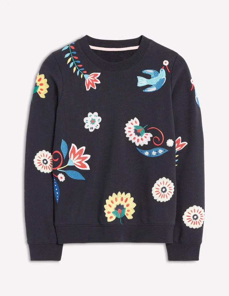 Tops & Blouses | Nightwear & Lougewear-Boden Hannah Embroidered Sweatshirt-Navy, Conversational Navy,Conversational