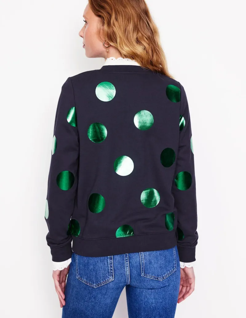 Tops & Blouses | Nightwear & Lougewear-Boden Hannah Printed Sweatshirt-Navy, Green Spot Navy,GreenSpot