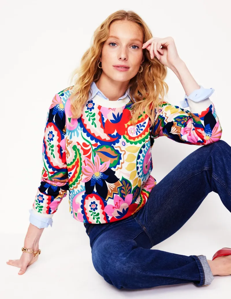Nightwear & Lougewear | Tops & Blouses-Boden Hannah Printed Sweatshirt-Multi, Botanical Paisley Multi,BotanicalPaisley