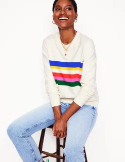 Tops & Blouses | Nightwear & Lougewear-Boden Hannah Printed Sweatshirt-Ivory, Multi Stripe Ivory,MultiStripe