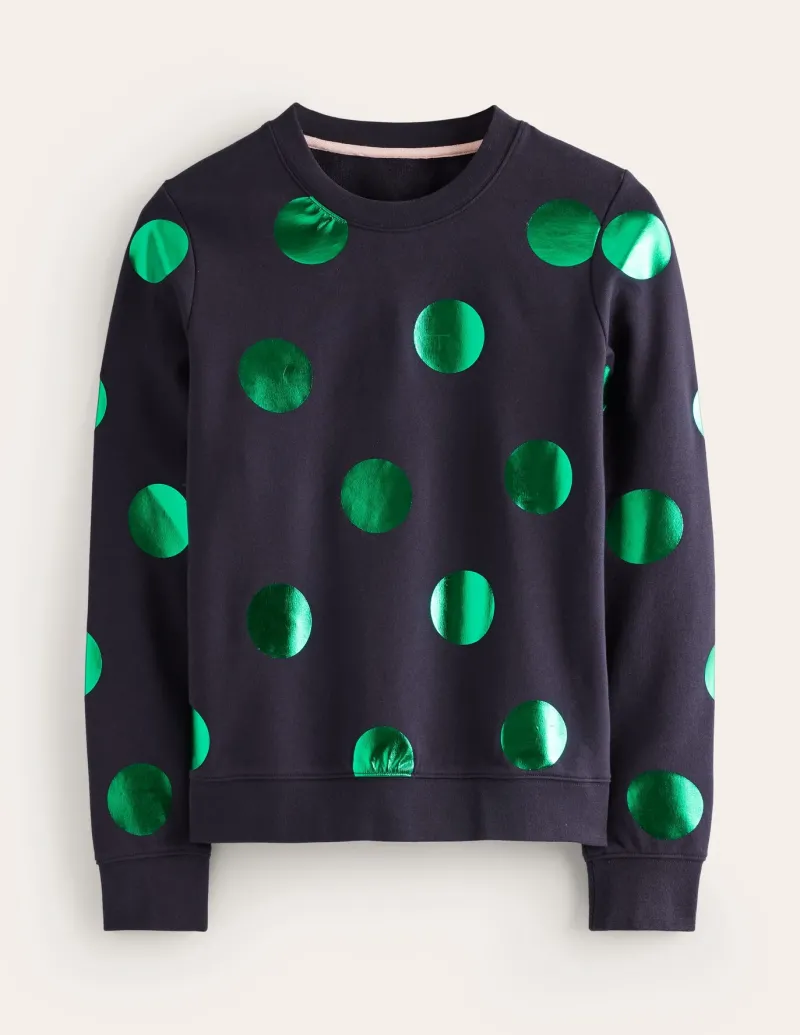 Tops & Blouses | Nightwear & Lougewear-Boden Hannah Printed Sweatshirt-Navy, Green Spot Navy,GreenSpot