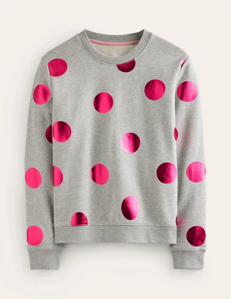 Tops & Blouses | Nightwear & Lougewear-Boden Hannah Printed Sweatshirt-Grey Marl, Pink Spot GreyMarl,PinkSpot