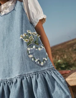 Dresses-Boden Heart Pocket Pinafore Dress-Mid Vintage Denim Daisies MidVintageDenimDaisies