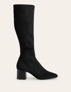Heels | Boots-Boden Heeled Stretch Knee Boots- Black