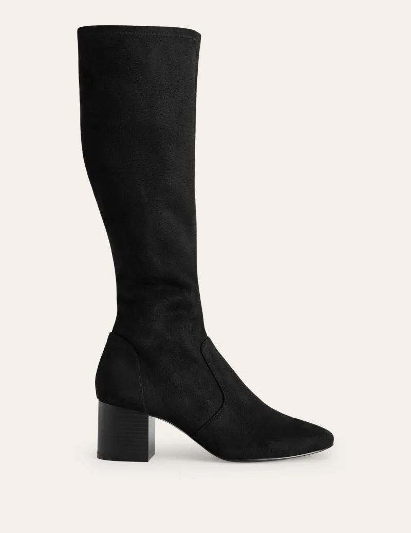 Heels | Boots-Boden Heeled Stretch Knee Boots- Black