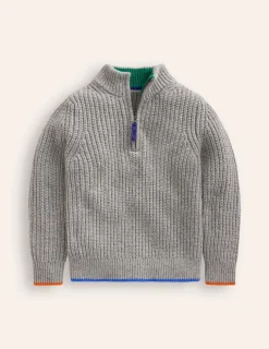 Sweaters & Cardigans-Boden Heritage Half-Zip Sweater-Grey Marl GreyMarl