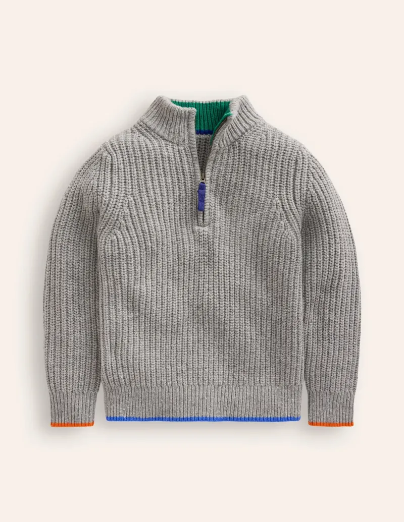 Sweaters & Cardigans-Boden Heritage Half-Zip Sweater-Grey Marl GreyMarl