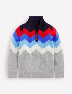 Sweaters & Cardigans-Boden Heritage Half-Zip Sweater-Grey Marl Chevron GreyMarlChevron