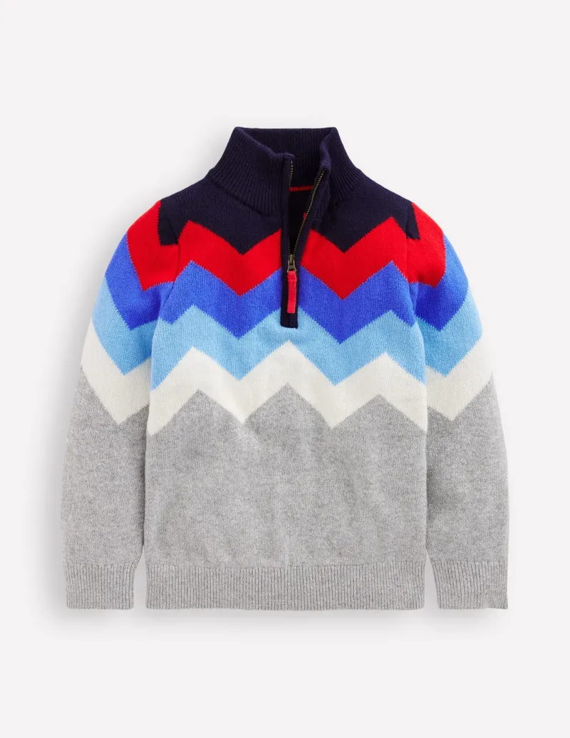 Sweaters & Cardigans-Boden Heritage Half-Zip Sweater-Grey Marl Chevron GreyMarlChevron