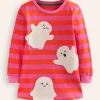 Dresses-Boden Ida Sweatshirt Appliqué Dress-Vibrant Pink/Terracotta Ghosts VibrantPink/TerracottaGhosts