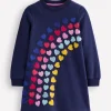 Dresses-Boden Ida Sweatshirt Appliqué Dress-College Navy Rainbow Hearts CollegeNavyRainbowHearts