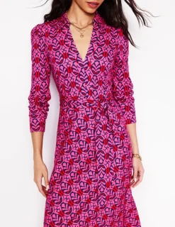 Dresses & Jumpsuits | Midi-Boden Imogen Collared Jersey Dress-Sorbet Pink, Leaf Terrace SorbetPink,LeafTerrace