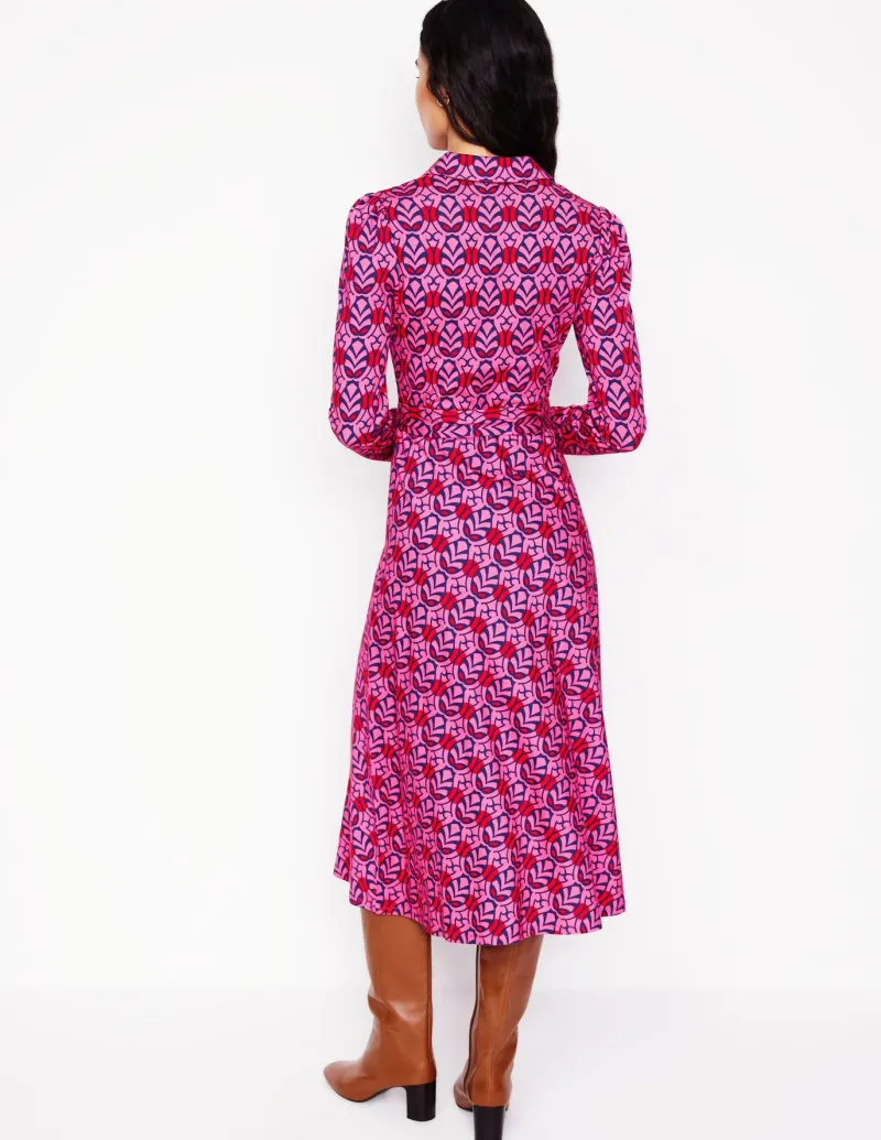 Dresses & Jumpsuits | Midi-Boden Imogen Collared Jersey Dress-Sorbet Pink, Leaf Terrace SorbetPink,LeafTerrace