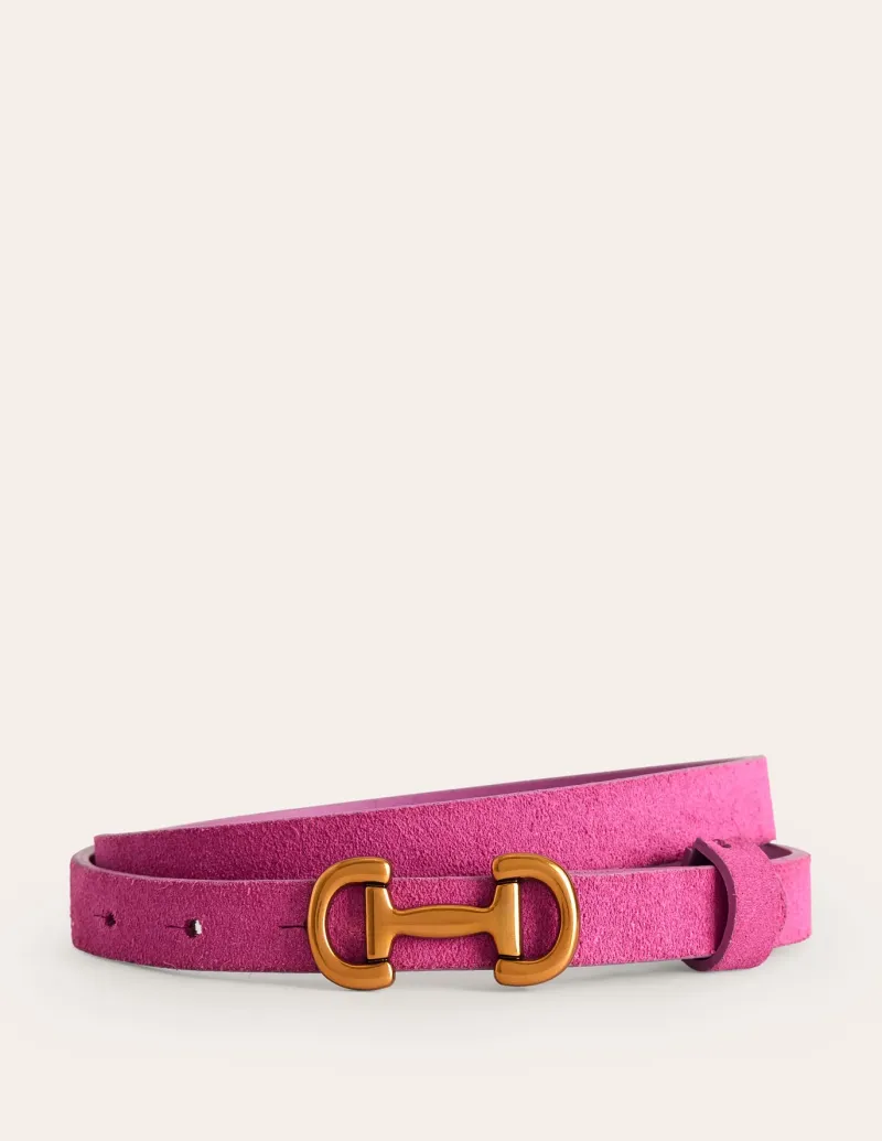 Belts-Boden Iris Skinny Snaffle Trim Belt-Tickled Pink Suede TickledPinkSuede