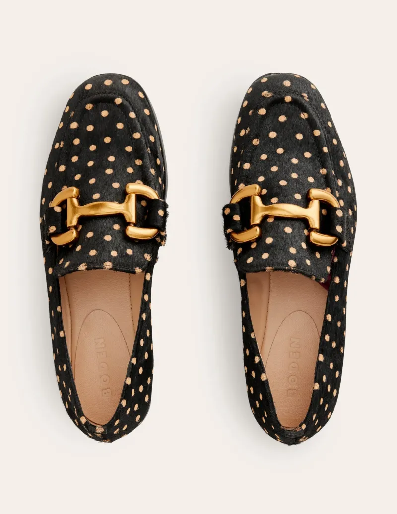 Suits & Tailoring | Flats-Boden Iris Snaffle Loafers-Black and Camel Spot BlackandCamelSpot