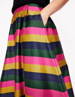 Skirts-Boden Isabella Cotton Sateen Skirt-Pine, Multi Stripe Pine,MultiStripe