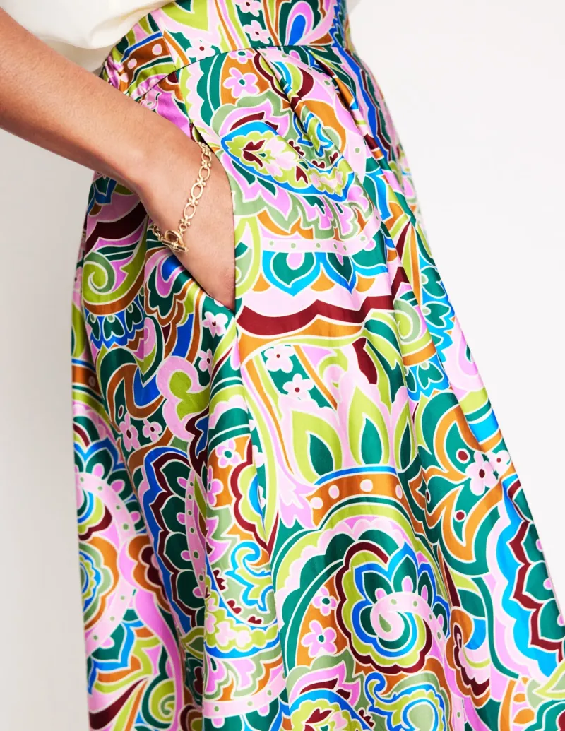 Skirts-Boden Isabella Cotton Sateen Skirt-Multi, Paisley Pome Multi,PaisleyPome