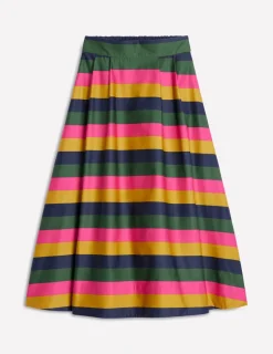 Skirts-Boden Isabella Cotton Sateen Skirt-Pine, Multi Stripe Pine,MultiStripe