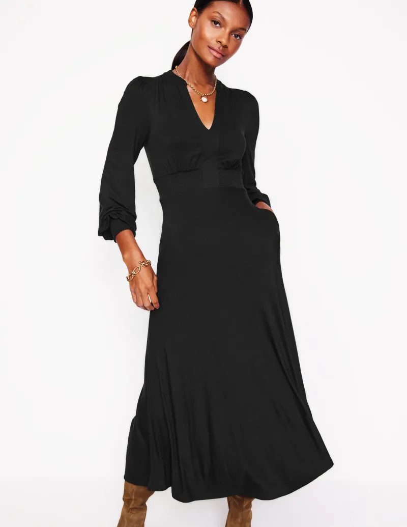 Petite Dresses | Midi-Boden Ivy Smocked Midi Dress- Black