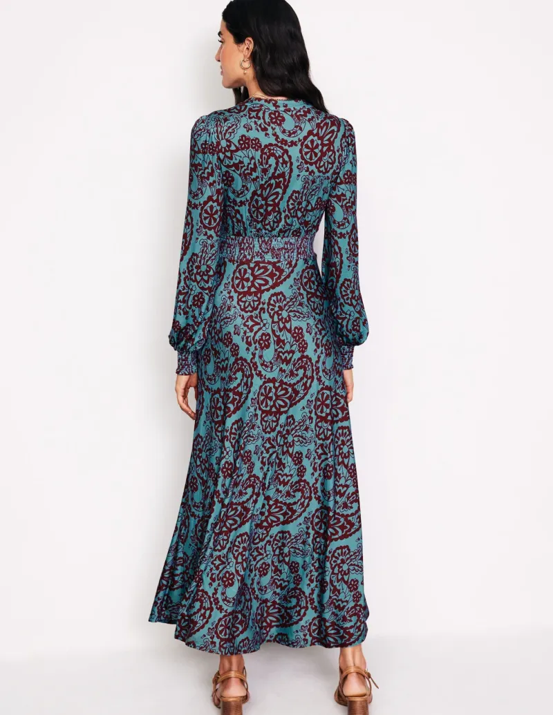Petite Dresses | Midi-Boden Ivy Smocked Midi Dress-Blue Grass, Paisley Cascade BlueGrass,PaisleyCascade