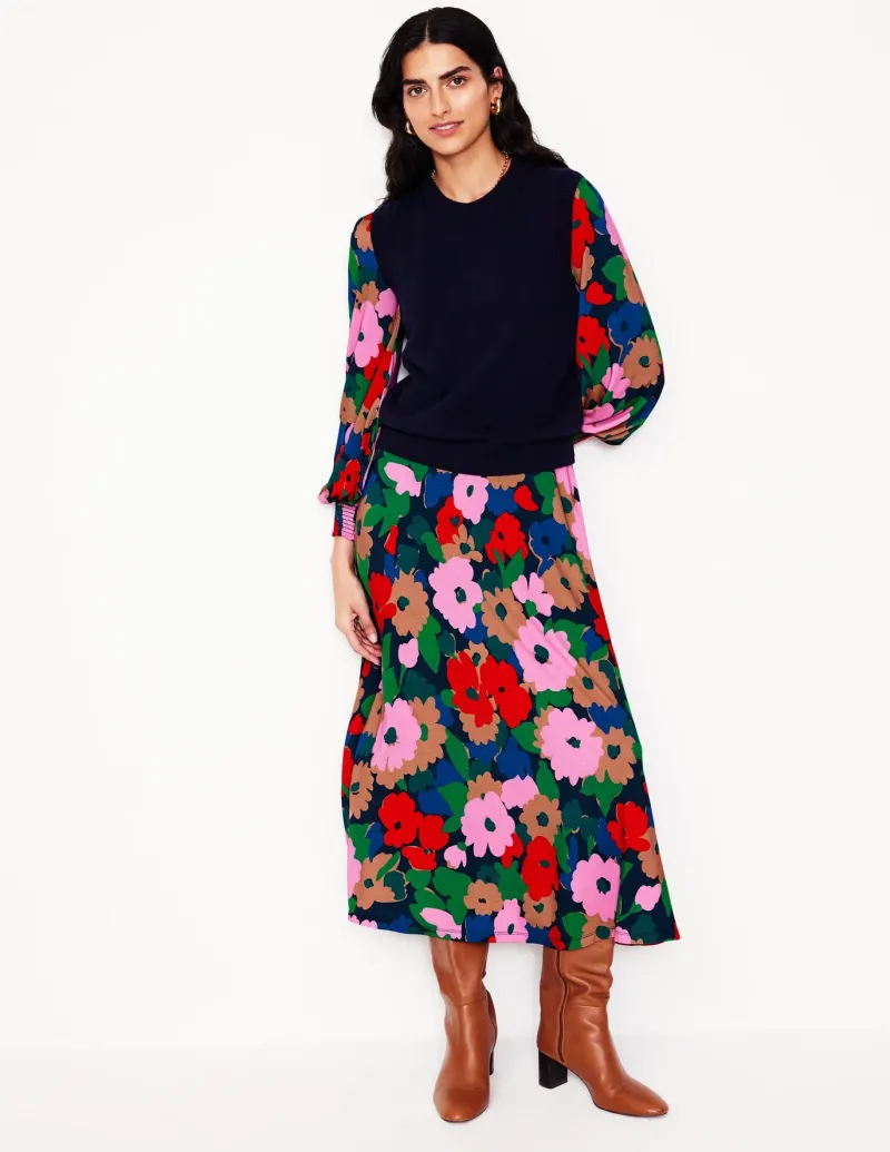 Petite Dresses | Midi-Boden Ivy Smocked Midi Dress-Multi, Painterly Meadow Multi,PainterlyMeadow