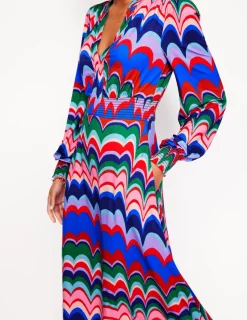 Petite Dresses | Midi-Boden Ivy Smocked Midi Dress-Multi, Abstract Wave Multi,AbstractWave