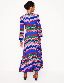 Petite Dresses | Midi-Boden Ivy Smocked Midi Dress-Multi, Abstract Wave Multi,AbstractWave