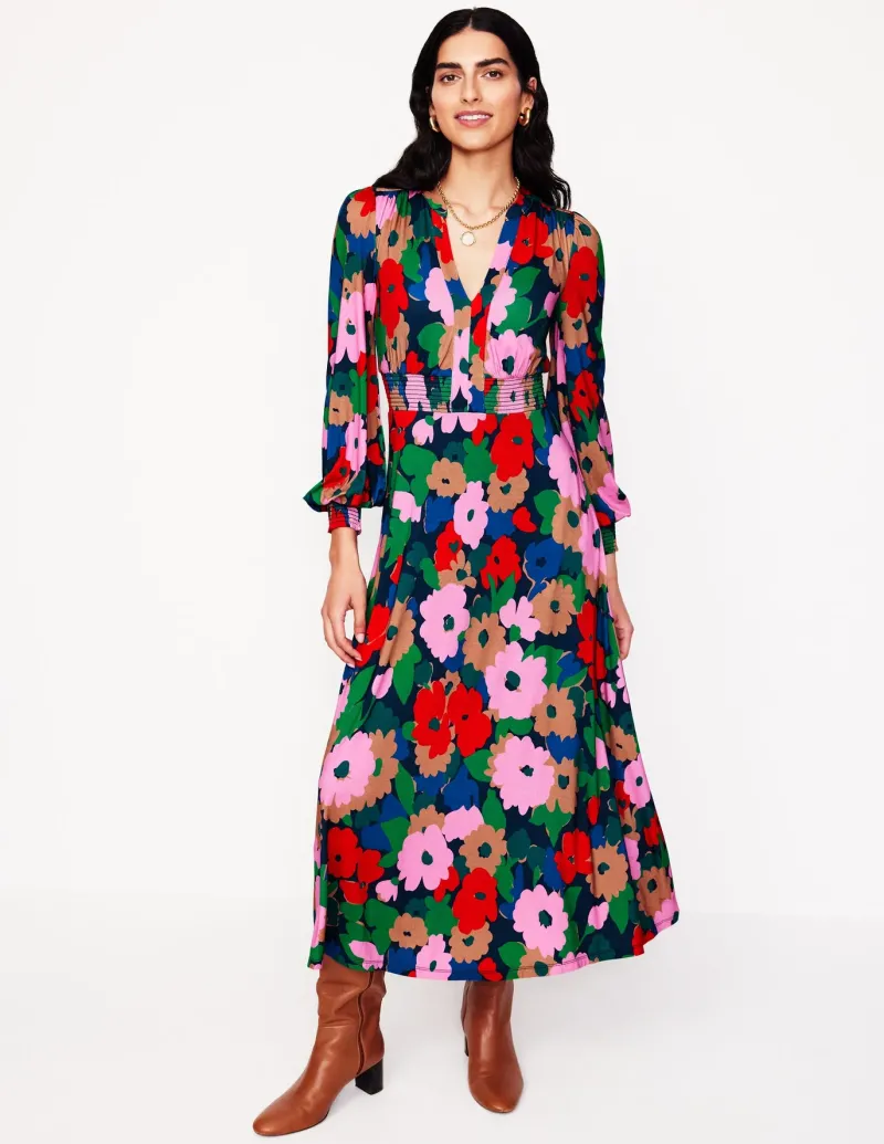Petite Dresses | Midi-Boden Ivy Smocked Midi Dress-Multi, Painterly Meadow Multi,PainterlyMeadow