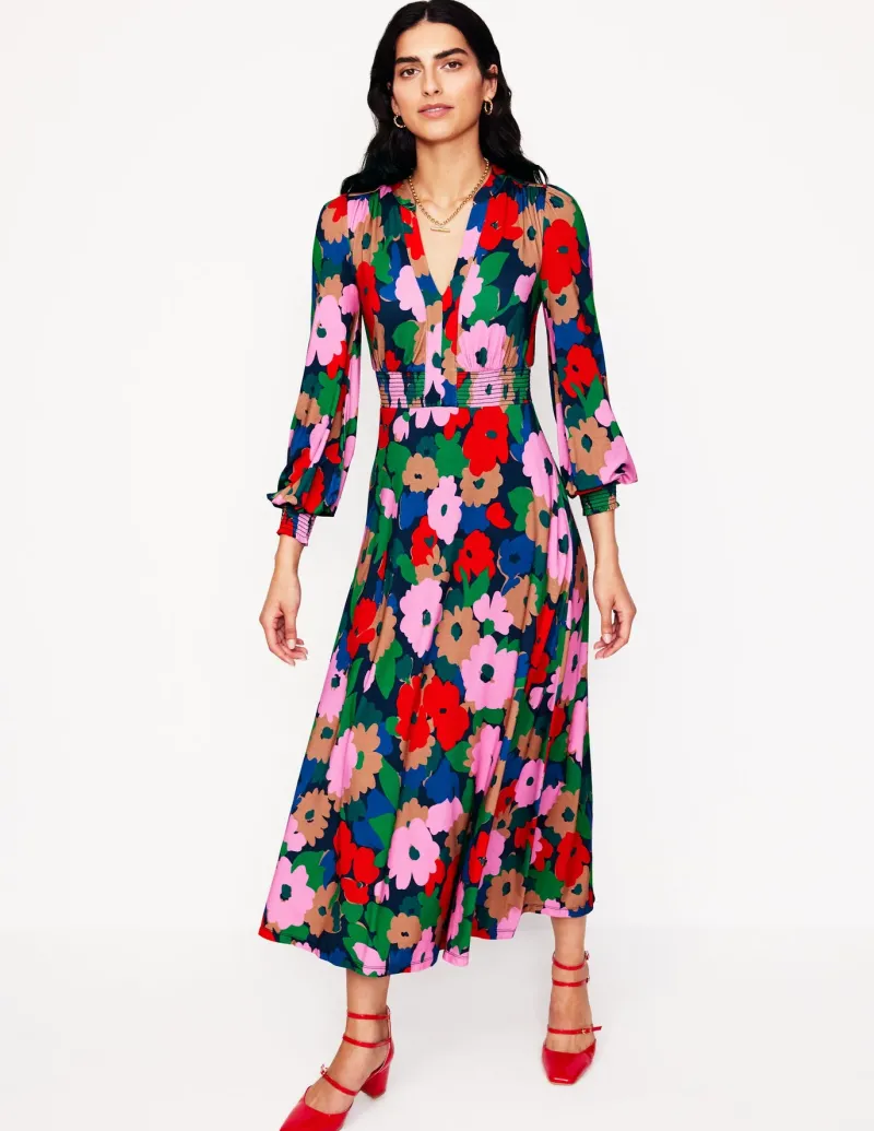 Petite Dresses | Midi-Boden Ivy Smocked Midi Dress-Multi, Painterly Meadow Multi,PainterlyMeadow