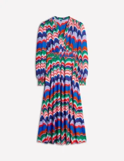 Petite Dresses | Midi-Boden Ivy Smocked Midi Dress-Multi, Abstract Wave Multi,AbstractWave