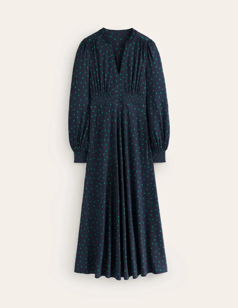 Petite Dresses | Midi-Boden Ivy Smocked Midi Dress-Navy, Sparse Spot Navy,SparseSpot