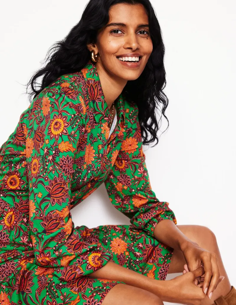 Petite Dresses | Short-Boden Jemima Tiered Jersey Dress-Rich Emerald, Ornate Bud RichEmerald,OrnateBud