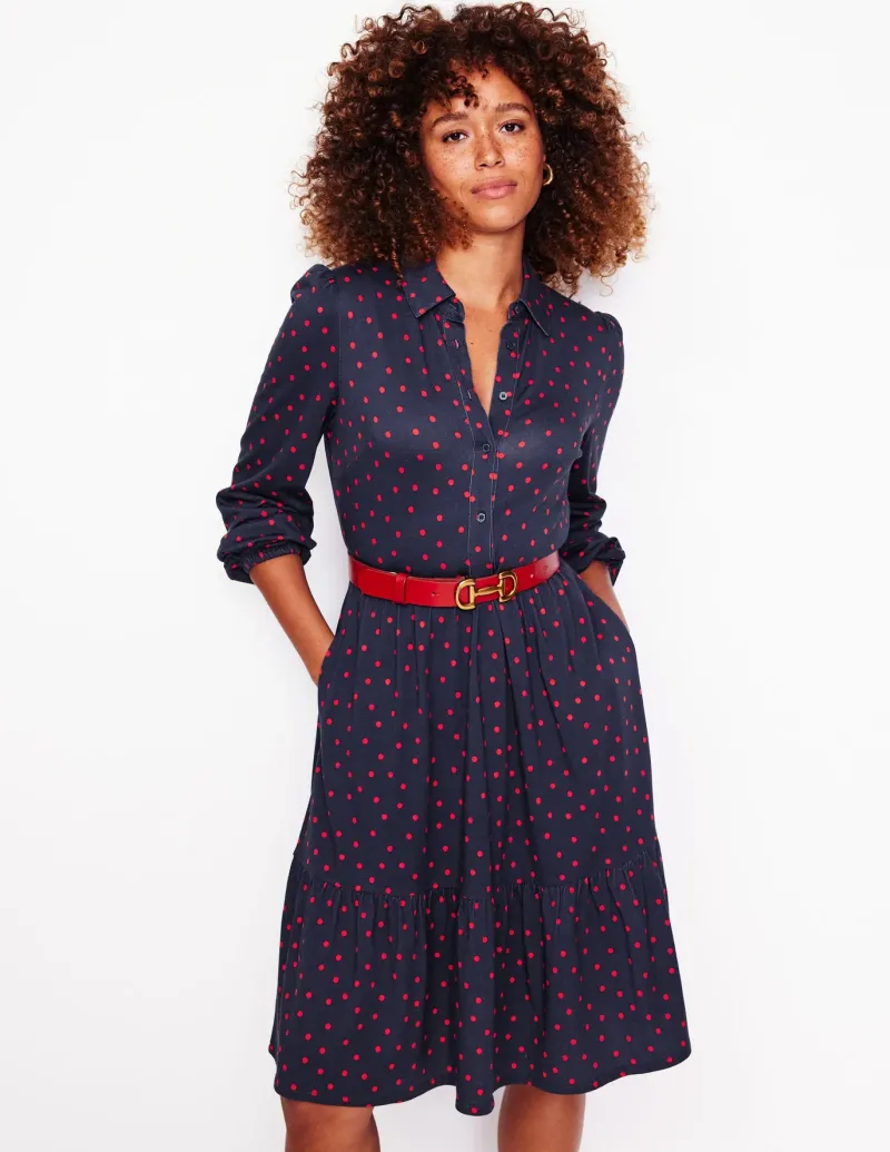 Petite Dresses | Short-Boden Jemima Tiered Jersey Dress-Rouge, Sparse Spot Rouge,SparseSpot