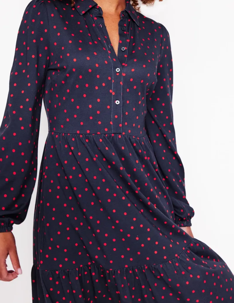 Petite Dresses | Short-Boden Jemima Tiered Jersey Dress-Rouge, Sparse Spot Rouge,SparseSpot