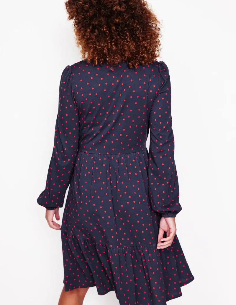 Petite Dresses | Short-Boden Jemima Tiered Jersey Dress-Rouge, Sparse Spot Rouge,SparseSpot
