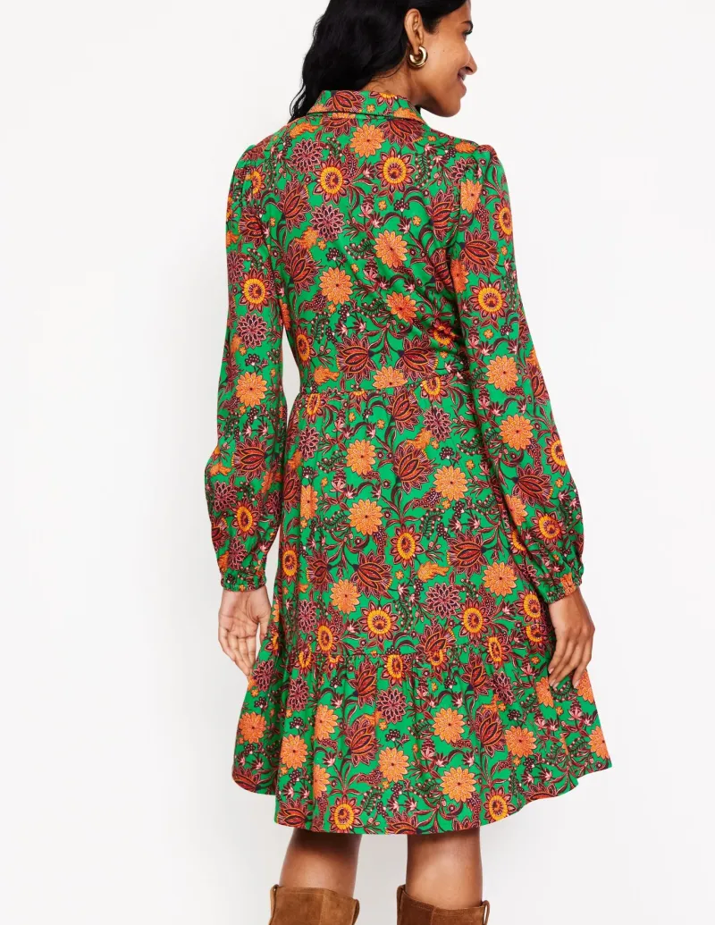 Petite Dresses | Short-Boden Jemima Tiered Jersey Dress-Rich Emerald, Ornate Bud RichEmerald,OrnateBud