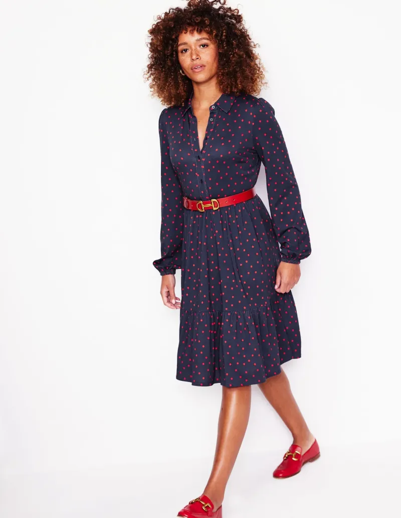 Petite Dresses | Short-Boden Jemima Tiered Jersey Dress-Rouge, Sparse Spot Rouge,SparseSpot