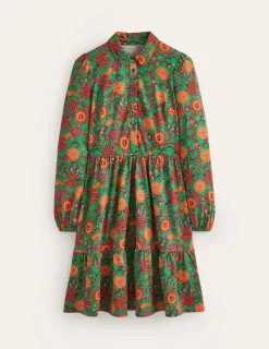 Petite Dresses | Short-Boden Jemima Tiered Jersey Dress-Rich Emerald, Ornate Bud RichEmerald,OrnateBud
