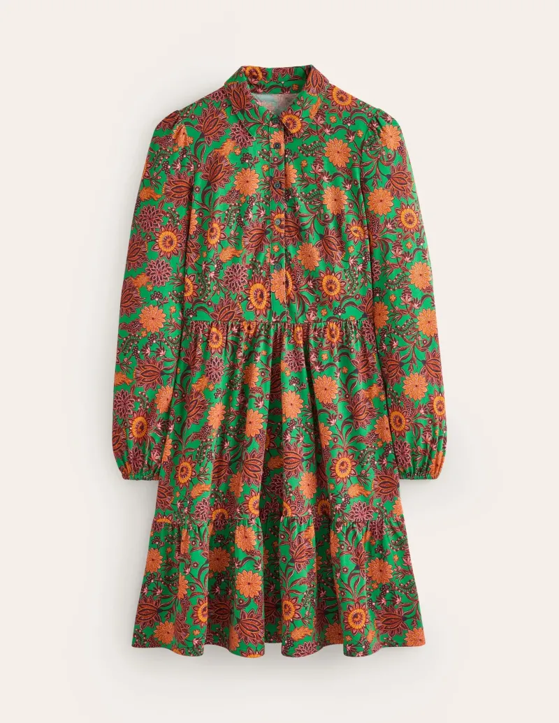 Petite Dresses | Short-Boden Jemima Tiered Jersey Dress-Rich Emerald, Ornate Bud RichEmerald,OrnateBud