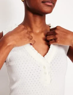 Nightwear & Lougewear-Boden Jersey Henley Pajama Vest- Ivory