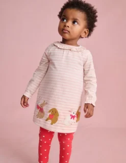 Playsuits & Rompers-Boden Jersey Logo Dress Set-Chalk Pink Bunnies ChalkPinkBunnies