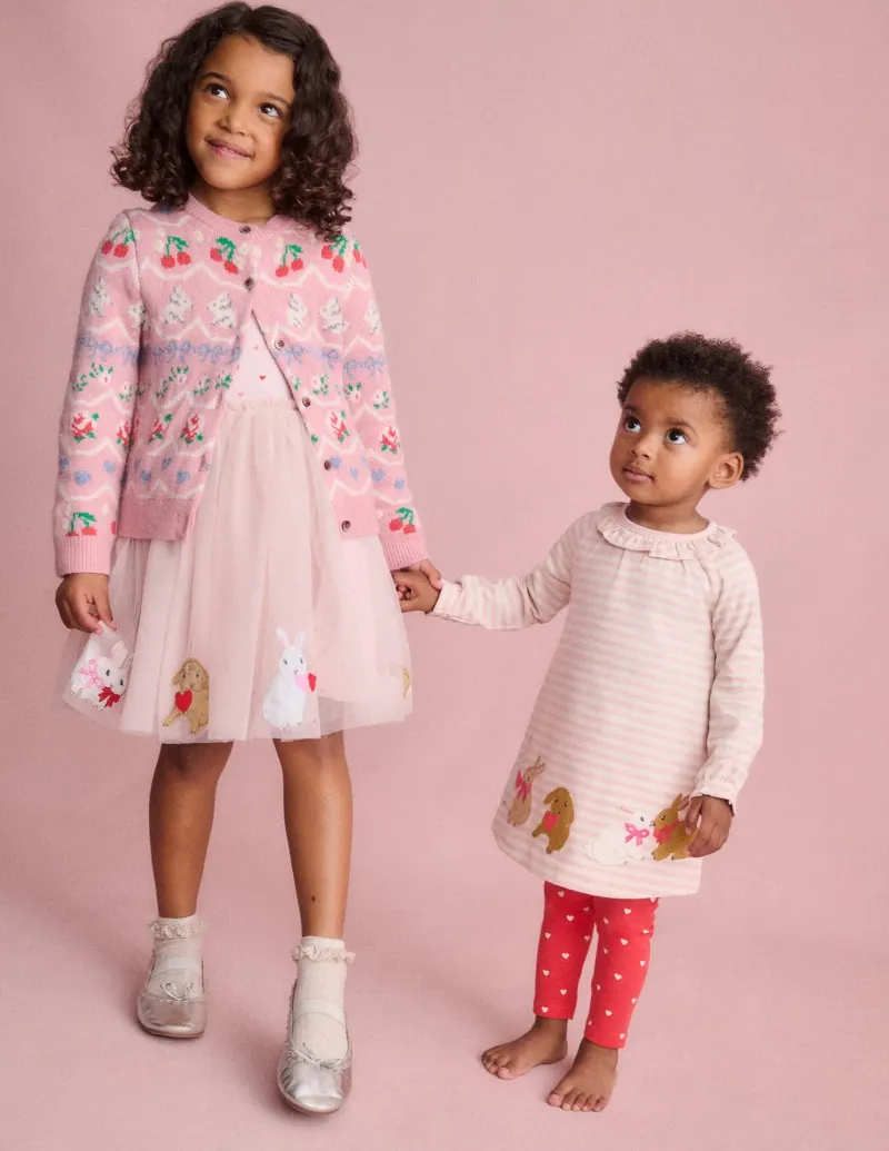 Playsuits & Rompers-Boden Jersey Logo Dress Set-Chalk Pink Bunnies ChalkPinkBunnies