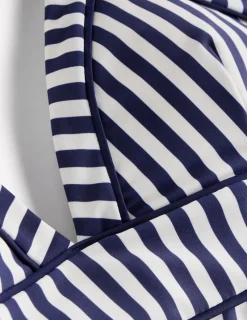 Swimwear-Boden Kasos String V Neck Swimsuit-Navy, Ivory Stripe Navy,IvoryStripe