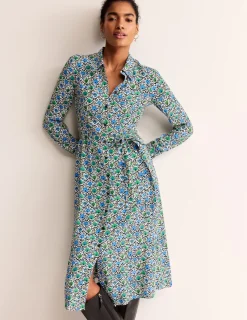 Petite Dresses | Midi-Boden Kate Midi Shirt Dress-Aquamarine, Enchanting Bloom Aquamarine,EnchantingBloom